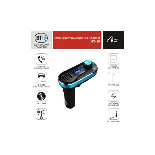 ART Transmiter FM samochodowy z funkcją BT ekran 1,4" pilot USB/SD  BT-10