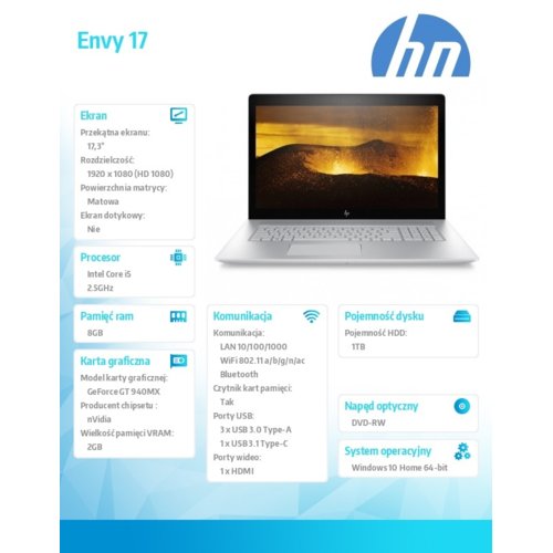 HP Inc. Envy 17  17-ae002nw i5-7200U 1TB/8G/W10H/17,3 2LF28EA