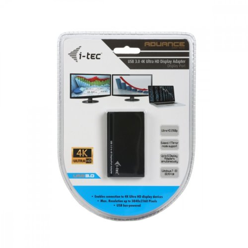 i-tec USB 3.0 4K Ultra HD Display Adapter 1x Display Port zewnętrzna karta graficzna konwerter z USB na Display Port 4K Ultra HD 3840x2160 px