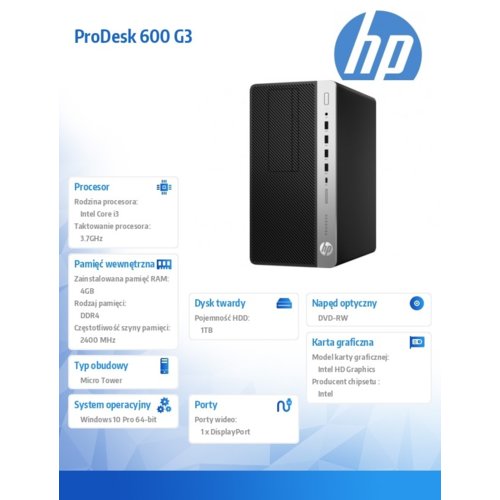 HP Inc. ProDesk 600MT G3 i3-6100 1TB/4G/DVD/W10P  1ND85EA