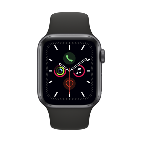 Apple Watch Serii 5 GPS 40mm gwiezdna szarość aluminium i czarnym sportowym paskiem