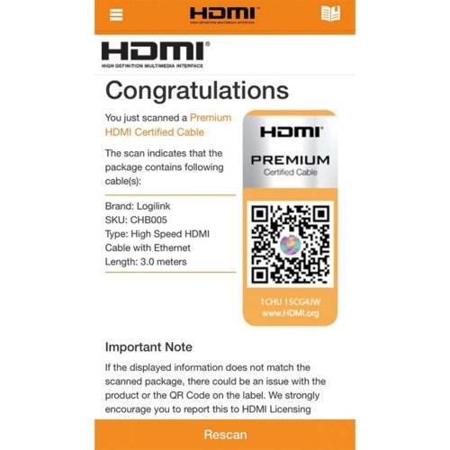 Kabel HDMI LogiLink CHB005 Premium Ultra HD 3m