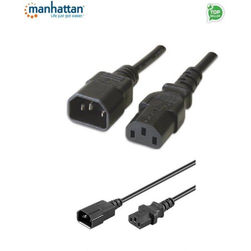 Kabel przedłużający kabla zasilania Manhattan C14 na C13 M/F 1m czarny ICOC 03-NC-01 