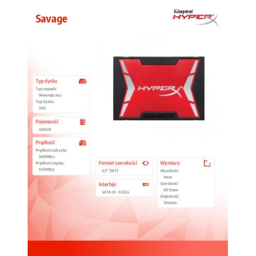 HyperX SSD SAVAGE 480GB SATA3 2.5' 560/530MB/s