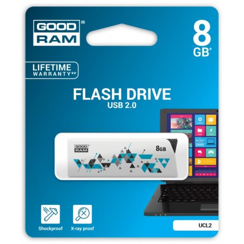 Goodram Flashdrive Cl!ck 8GB USB 2.0 biały z kolorowymi elementami