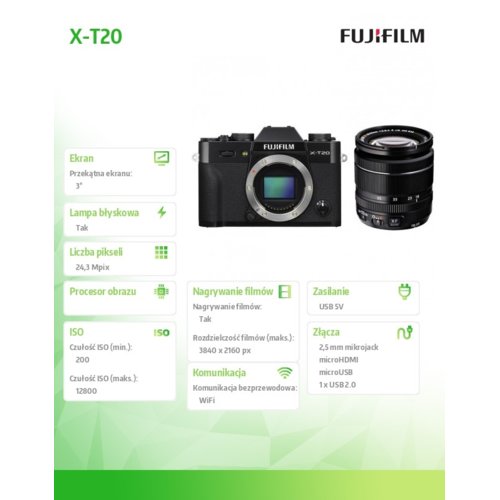 Fujifilm Aparat cyfrowy X-T20 czarny + XF 18-55mm