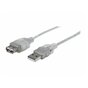 Kabel USB Manhattan USB 2.0 A-A M/F, 3m, srebrny