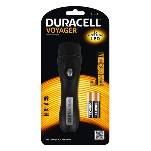 Duracell Latarka LED VOYAGER CL-1, gumowy grip +2x AA