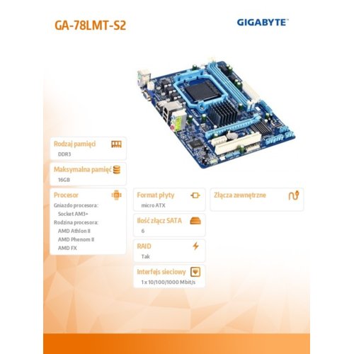 Płyta Gigabyte GA-78LMT-S2 /760G+SB710/VGA/DDR3/AM3+/mATX