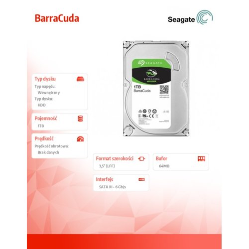 Seagate BarraCuda 1TB 3,5'' 64MB ST1000DM010