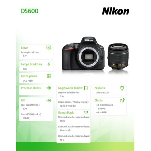 Cyfrowa lustrzanka Nikon D5600 (DX AF-P 18-55 VR)