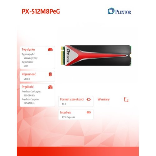 Dysk SSD Plextor PX-512M8PEG 512GB M.2 2280 PCIe (2300/1300 MB/s) with heat sink