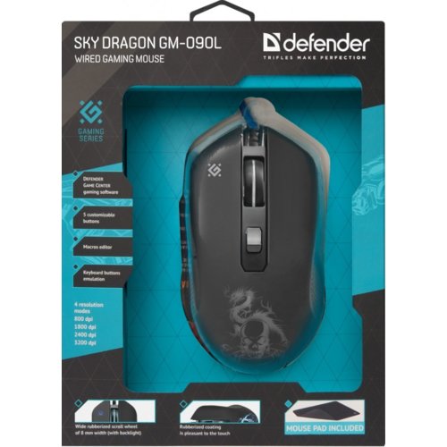 Mysz przewodowa DEFENDER SKY DRAGON GM-090L 3200dpi 6P + podkładka Gaming