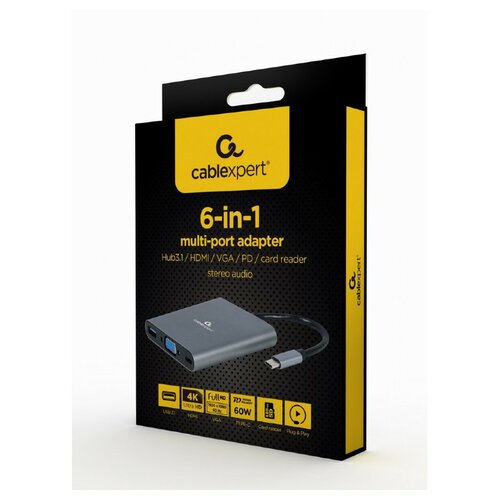Adapter USB-C Gembird A-CM-COMBO6-01 6w1