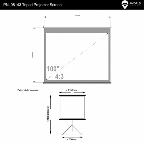 4world Ekran projekcyjny ze statywem 203x152 (100'',4:3) biały mat