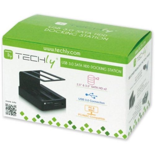 Stacja dokująca/replikator Techly USB 3.0 SATA 2,5"-3,5" z OTB, z klonowaniem, czarna