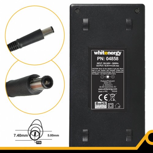 Whitenergy Zasilacz 18.5V | 6.5A 120W wtyk 7.4*5.0 + pin HP 04858