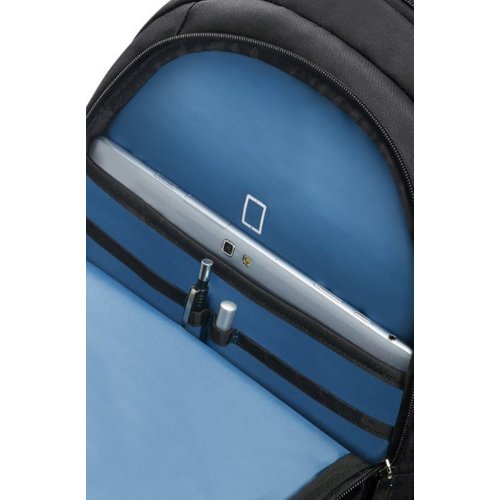 Samsonite Plecak na notebooka 33G-09-002 15,6" Czarny, błękitne akcenty i logo American Tourister.