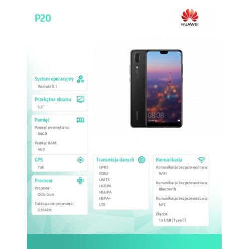 Smartfon Huawei P20 64GB DualSIM Czarny