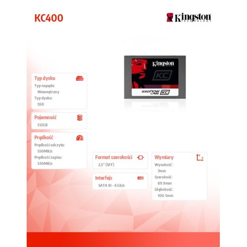 Kingston SSD KC400 SERIES 512GB SATA3 2.5' 7mm