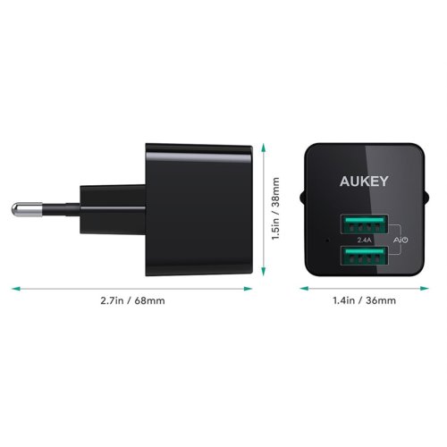 AUKEY PA-U32 Black Mini ultraszybka ładowarka sieciowa 2xUSB AiPower 4.8A 12W