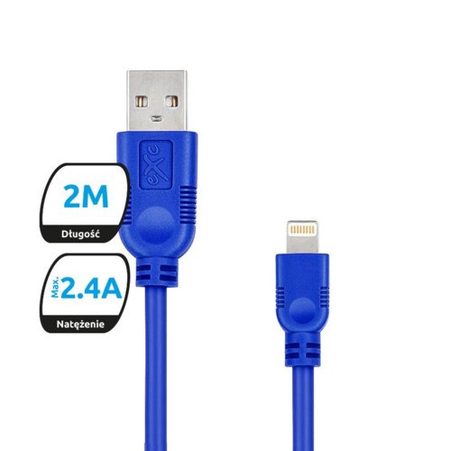 Kabel USB 2.0 eXc WHIPPY USB A(M) - Lightning 8-pin(M), 2m, granatowy