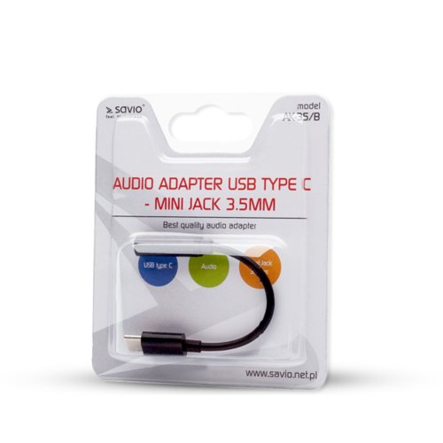 Adapter USB-C - Jack 3,5mm Elmak AK-35/B Savio Czarny