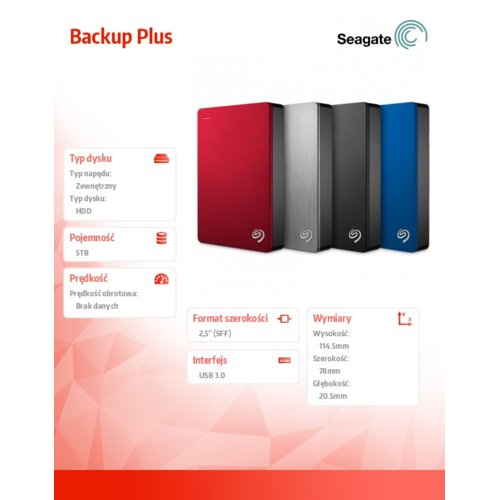 Seagate Backup Plus 5TB 2,5'' STDR5000201 srebrny