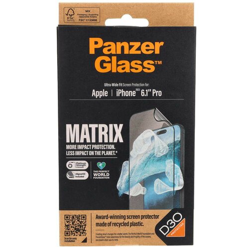 Szkło hybrydowe PanzerGlass Ultra-Wide Fit Matrix iPhone 15 Pro antybakteryjne
