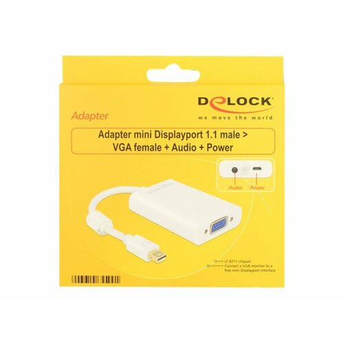 Adapter mini Displayport M-> VGA F + audio + zasilanie microUSB biały Delock