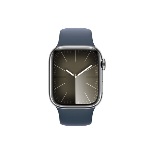 Smartwatch Apple Watch Series 9 GPS + Cellular stal nierdzewna srebrna 41 mm + opaska sportowa sztormowy błękit S/M