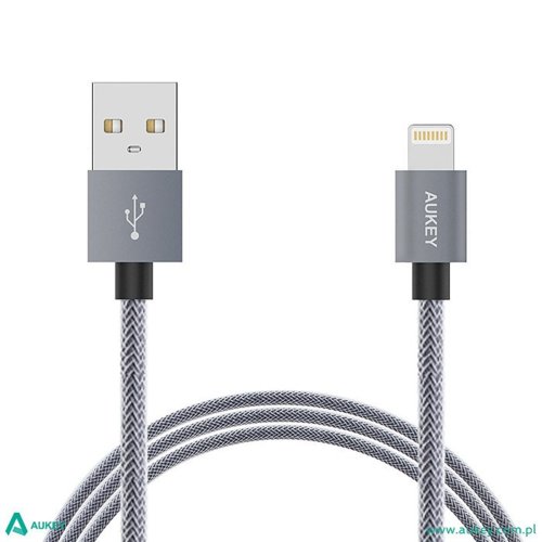 AUKEY CB-D24 Grey nylonowy szybki kabel Quick Charge Lightning-USB | 1m | certyfikat MFi Apple
