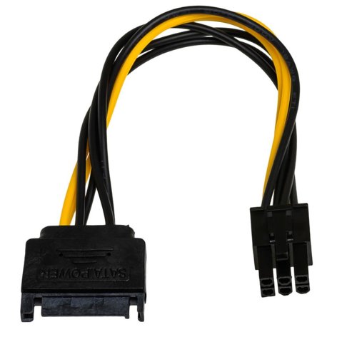 Kabel zasilający Akyga AK-CA-30 ( SATA / PCI-E 6-pin F-M 0,15m czarno-żółty )