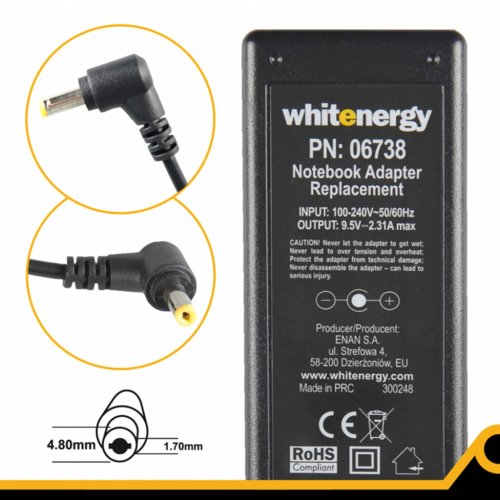 Whitenergy BateriaAC 230V/9.5V 2.31A plug 4.8x1.7mm