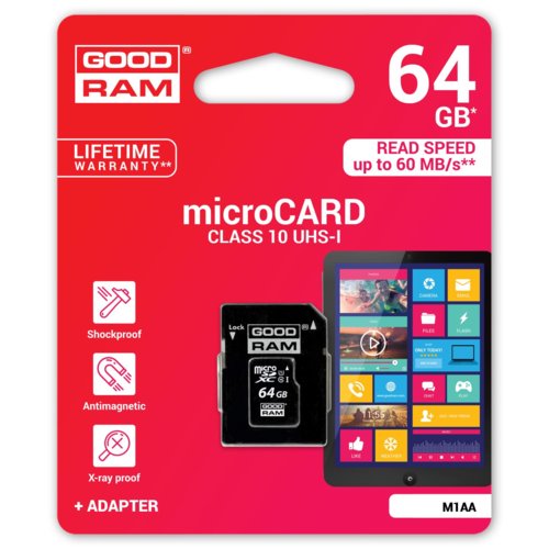 Karta pamięci MicroSDXC GOODRAM 64GB UHS I Class 10 + adapter - RETAIL10