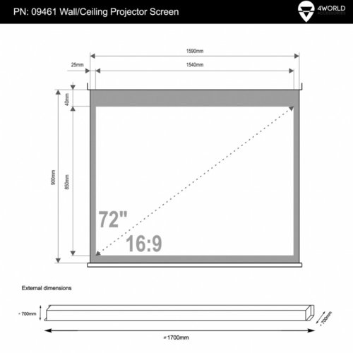 4World Ekran Projection screen(ciling)+pilot 159x90