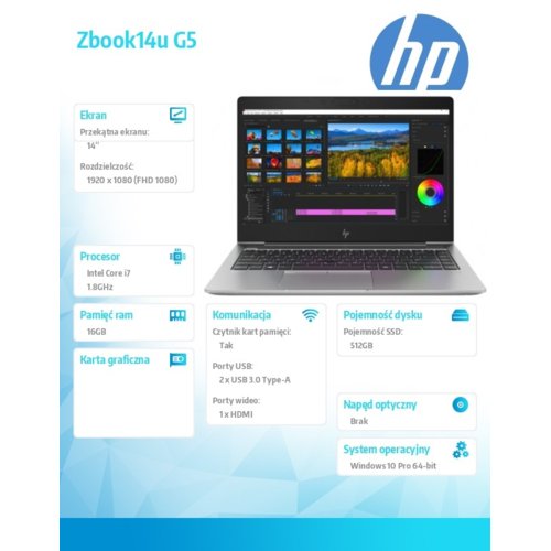 Laptop HP Zbook  14u G5 i7-8550U 512/16G/W10P/14 2ZC34EA