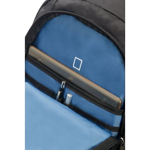 Samsonite Plecak na notebooka 33G-09-001 14,1" Czarny, błękitne akcenty i logo American Tourister.