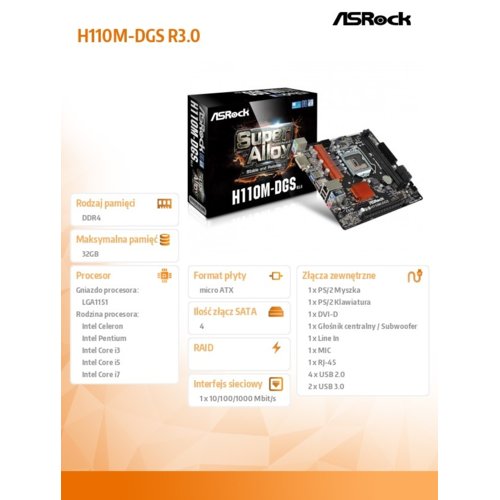 ASRock H110M-DGS R3.0 s1151 H110 2DDR4 USB3.0 uATX