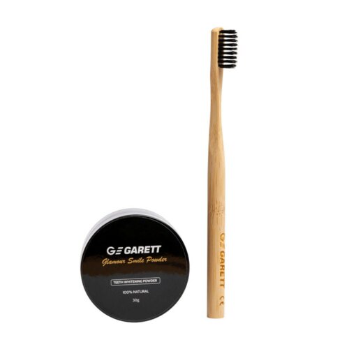 Węgiel aktywny do wybielania zębów Garett Beauty Smile Powder + Szczoteczka bambusowa Smile Toothbrush