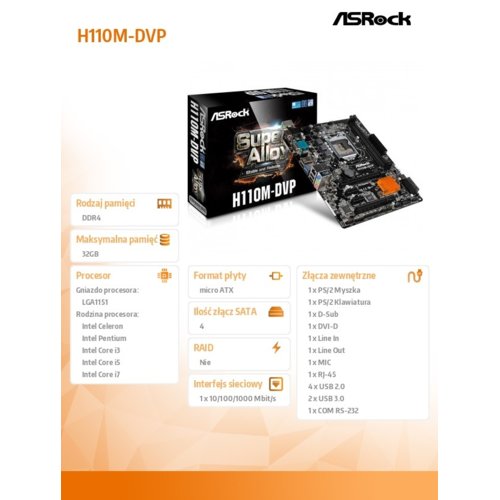 ASRock H110M-DVP s1151 H110 2DDR4 USB3.0 uATX