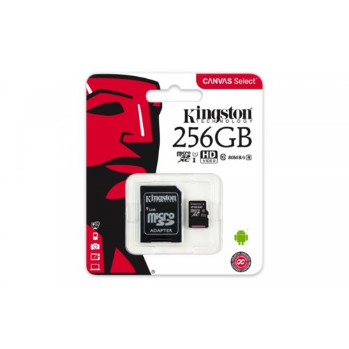 Kingston microSD 256GB Canvas Select 80/10MB/s adapter