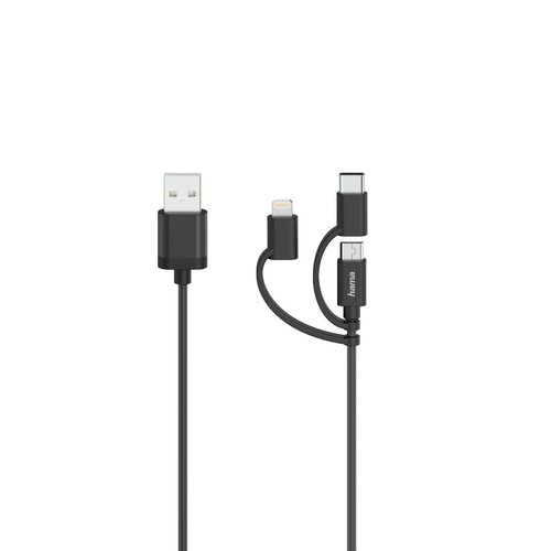 Kabel USB Hama 3W1 MICRO/TYP-C/LIGHTNING/USB-A 0,75M
