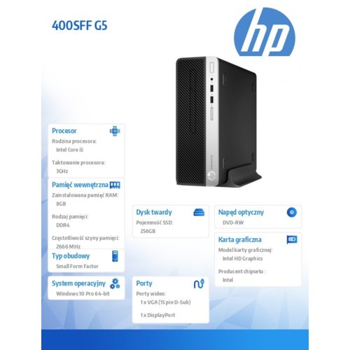 HP Komputer 400G5 SFF i5-8500 8GB 256GB W10p64 3y