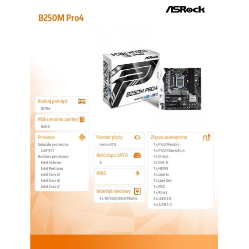 ASRock B250M Pro4 s1151 B250 4DDR4 USB3.0/2xM.2 uATX