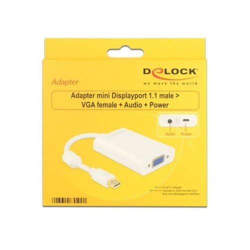 Adapter mini Displayport M-> VGA F + audio + zasilanie microUSB biały Delock
