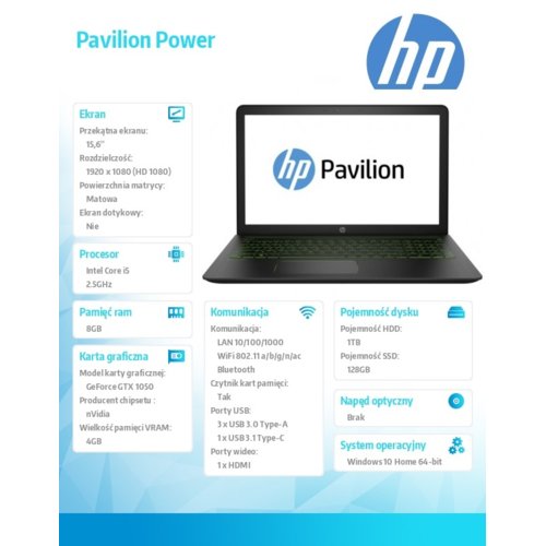 Laptop HP Pavilion Power  15-cb012nw i5-7300HQ 1TB+128/8GB/W10H 2LE00EA