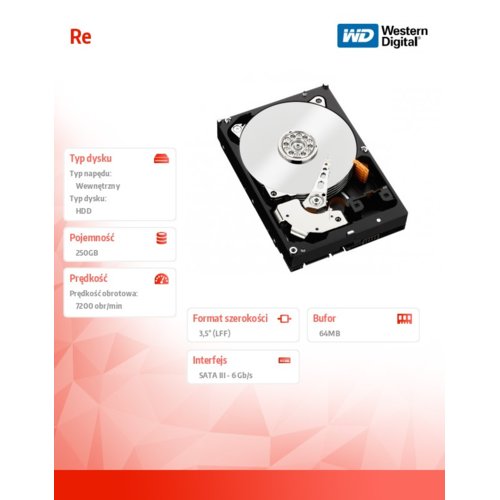 Western Digital HDD 250GB  RE 64MB SATAIII 7.2k RAID 5RZ