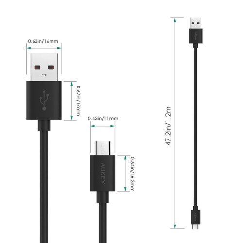 AUKEY CB-D10 Black zestaw 3 szt. szybkich kabli Quick Charge micro USB-USB | 3x1.2m | 5A | 480 Mbps