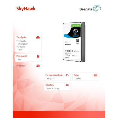 Seagate SkyHawk 6TB 3,5'' 256MB ST6000VX001